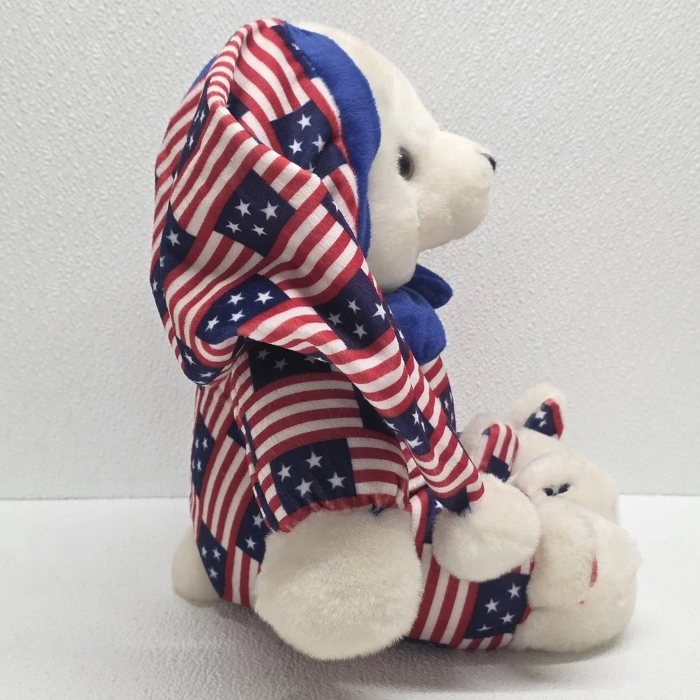 Vintage Shalom Patriotic Bear Pajamas Plush & Bunny Slippers Red White & Blue